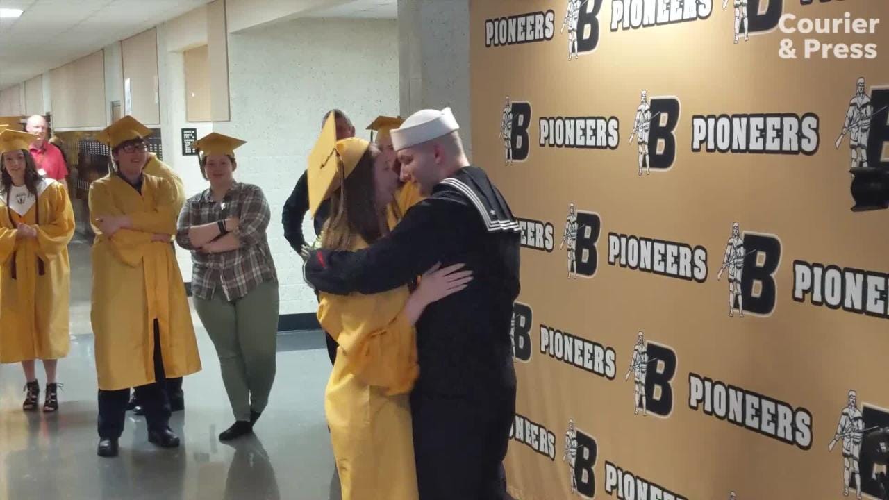Video Boonville High School's Emma West surprised by Navy brother on