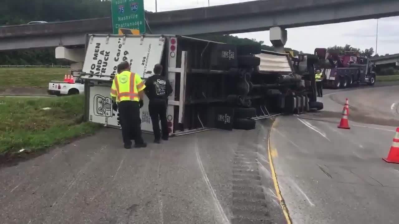 Overturned tractor-trailer snarls traffic on I-275